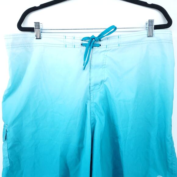 Beach Belle Mens Plus Sz Blue Ombre Swim Trunk Side Pocket Drawstring|20W - Picture 2 of 9